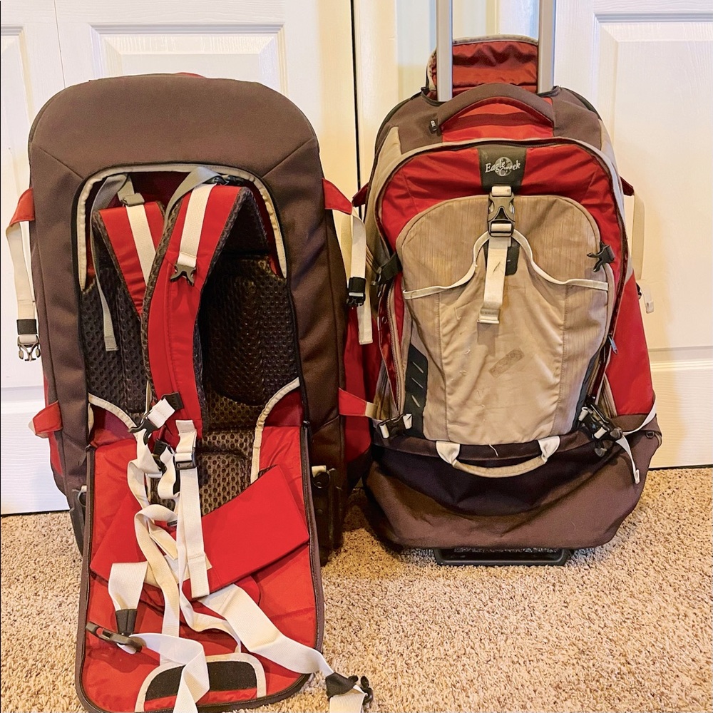 Set of 2 Eagle Creek backpacks travel luggage with wheels and straps